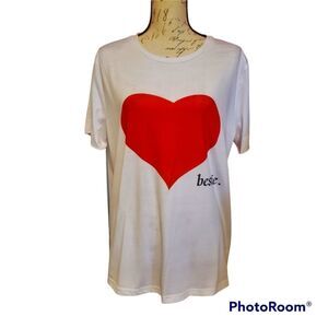 Pixie Girl Ladies Size Large White Red Heart Bestie Tee